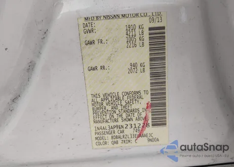 2014 Nissan Altima 2.5 S from USA, damaged, VIN 1N4AL3AP9EN231228